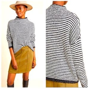 Anthropologie Women Lienna Mock Neck Sweater | Size XS | Black | White |